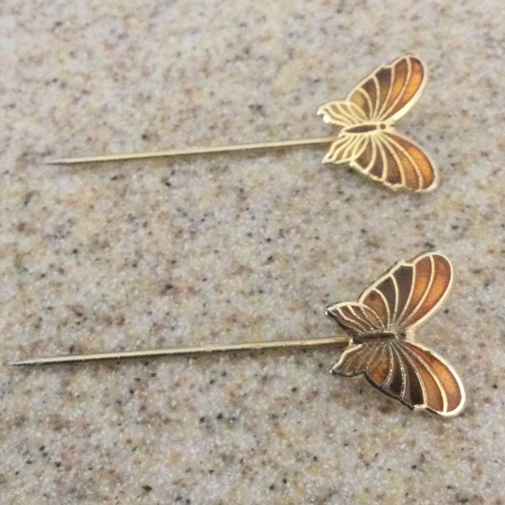 Gold and Brown Butterfly Stick Pins